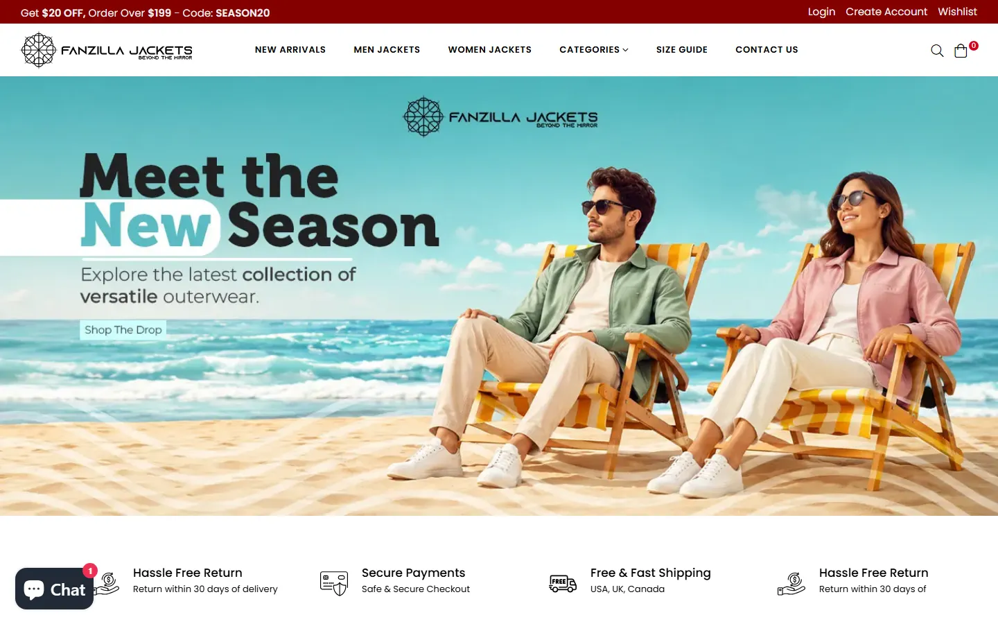 FanZilla Jackets website screenshot